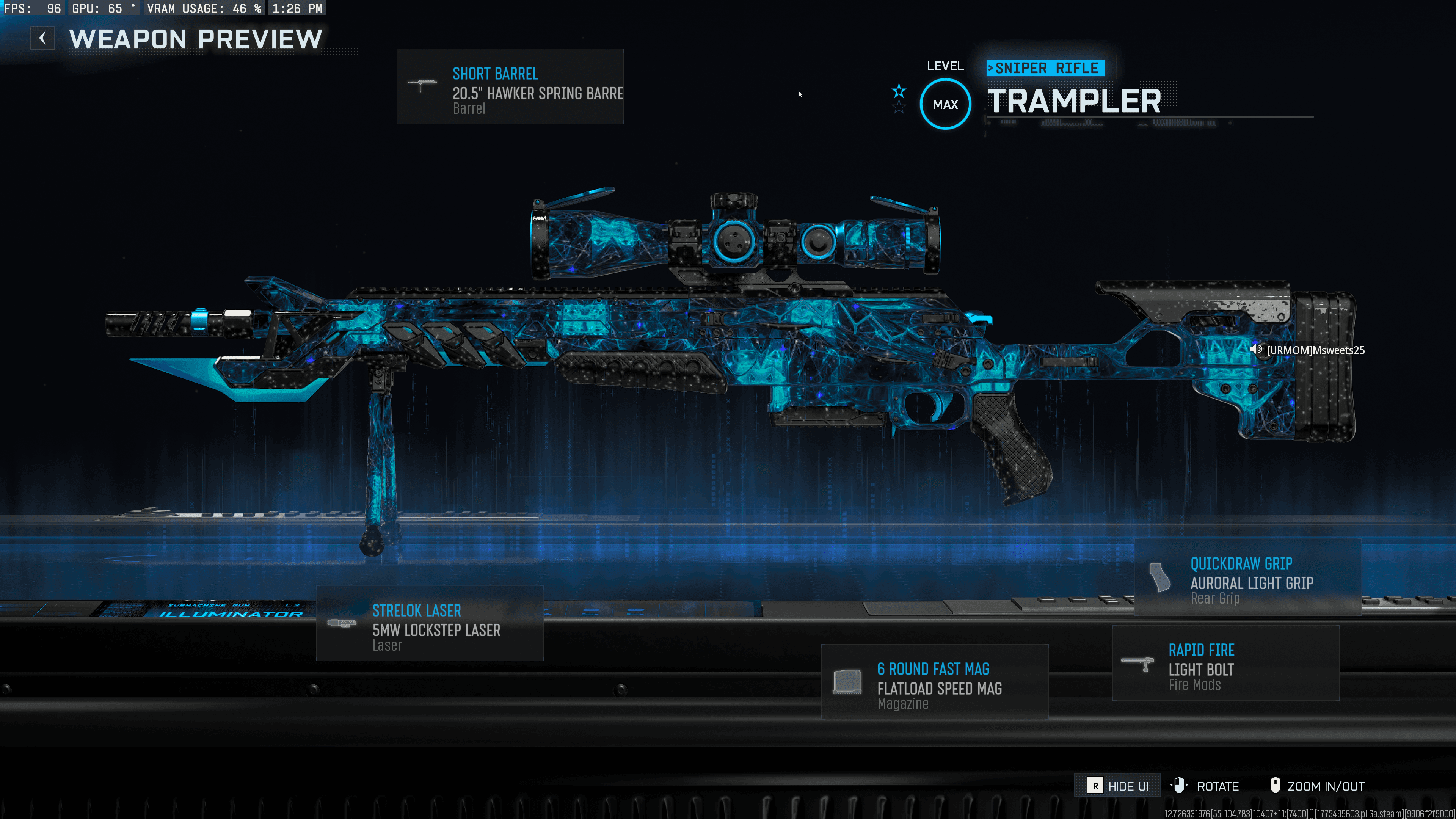 In-game Gunsmith screenshot for Hawker HX — Quickscope