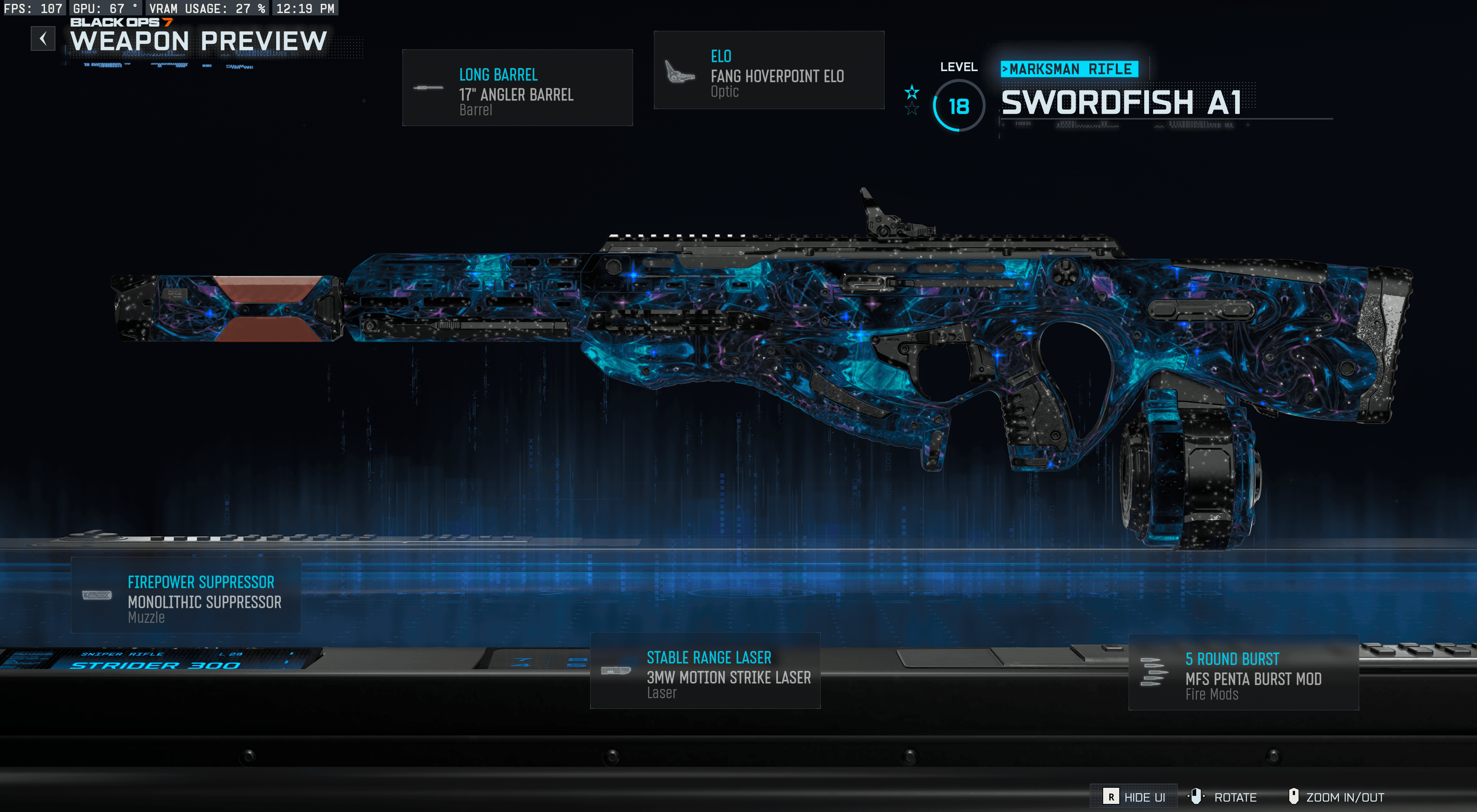In-game Gunsmith screenshot for Swordfish A1 — Meta (5 Attachments)